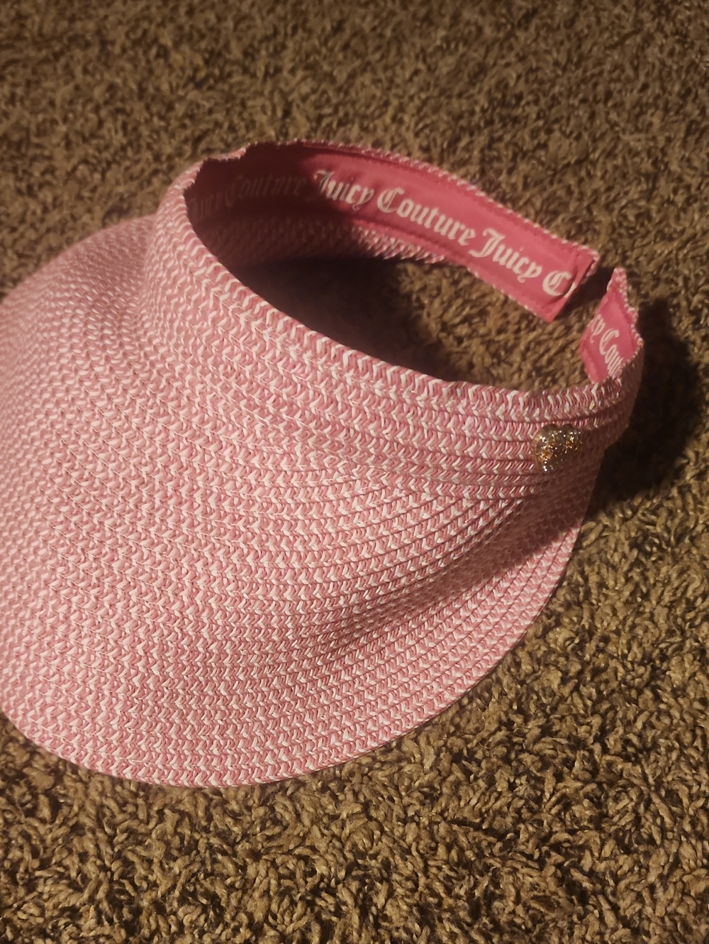 Juicy Couture Pink Woven Visor with Gold Heart Accent